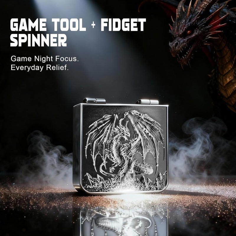 Luazuri Store 7-in-1 DND Pocket Spinner Dice Set, Foldable Flip Dice with Delicate Dragon Iron Box, Compact Dice Set for DND Role-Playing Games Fans (Silver) - Image 2